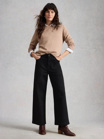 White Stuff Tia Wide Leg Crop Jeans, Pure Black