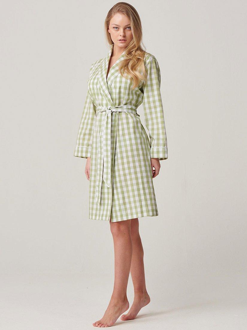 Product image 1 of 5, which shows British Boxers Crisp Cotton Mid-Length Dressing Gown, Field Green, XS