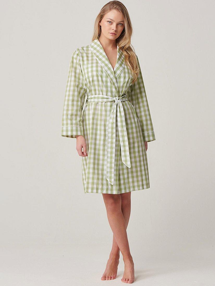 Product image 4 of 5, which shows British Boxers Crisp Cotton Mid-Length Dressing Gown, Field Green, XS