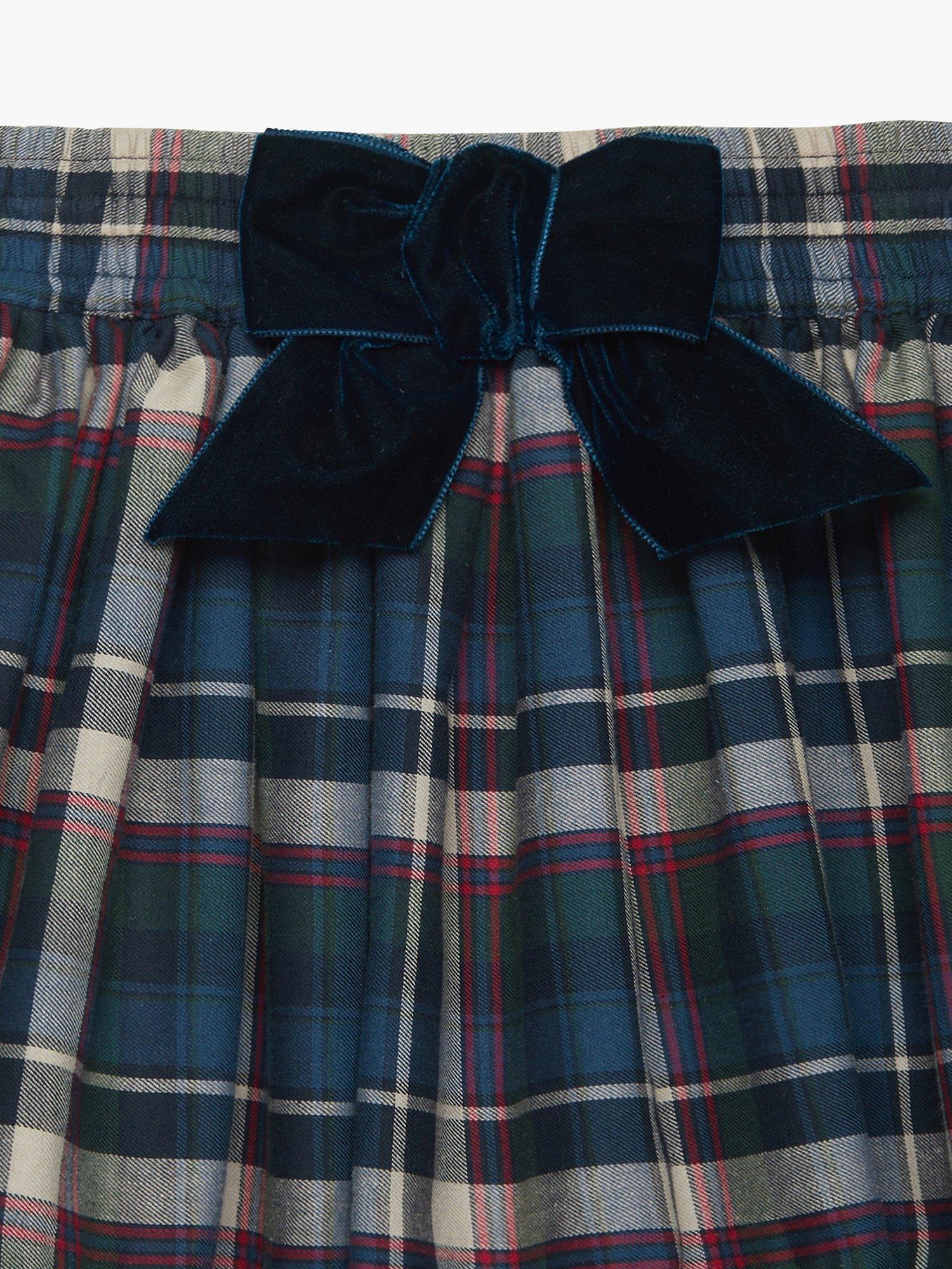 Product image 3 of 3, which shows Trotters Kids' Tartan Bow Skirt, Blue Tartan, 2-3 years