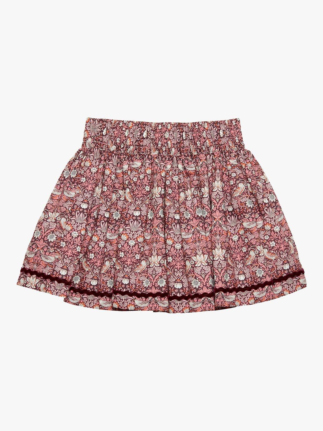 Product image 2 of 5, which shows Trotters Kids' Strawberry Thief Ric Rac Skirt, Plumstrawberry, 2-3 years