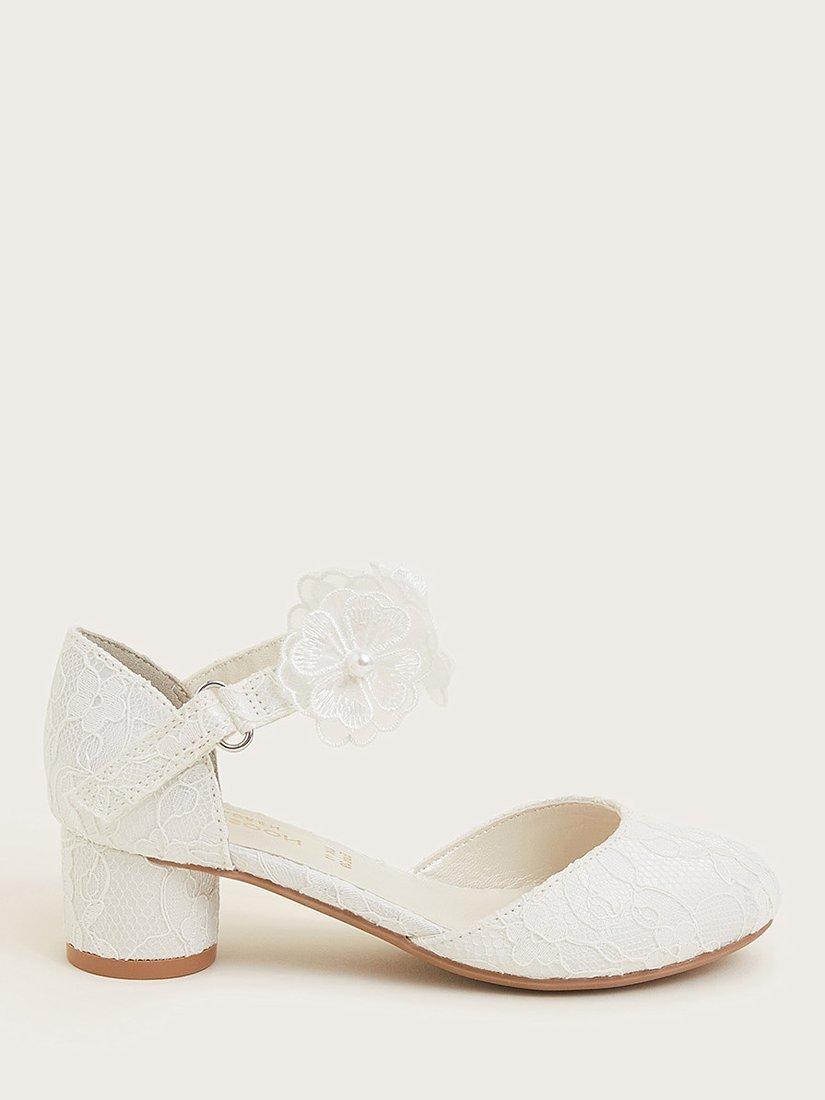 Monsoon Kids' Flower Lace Heels, Ivory