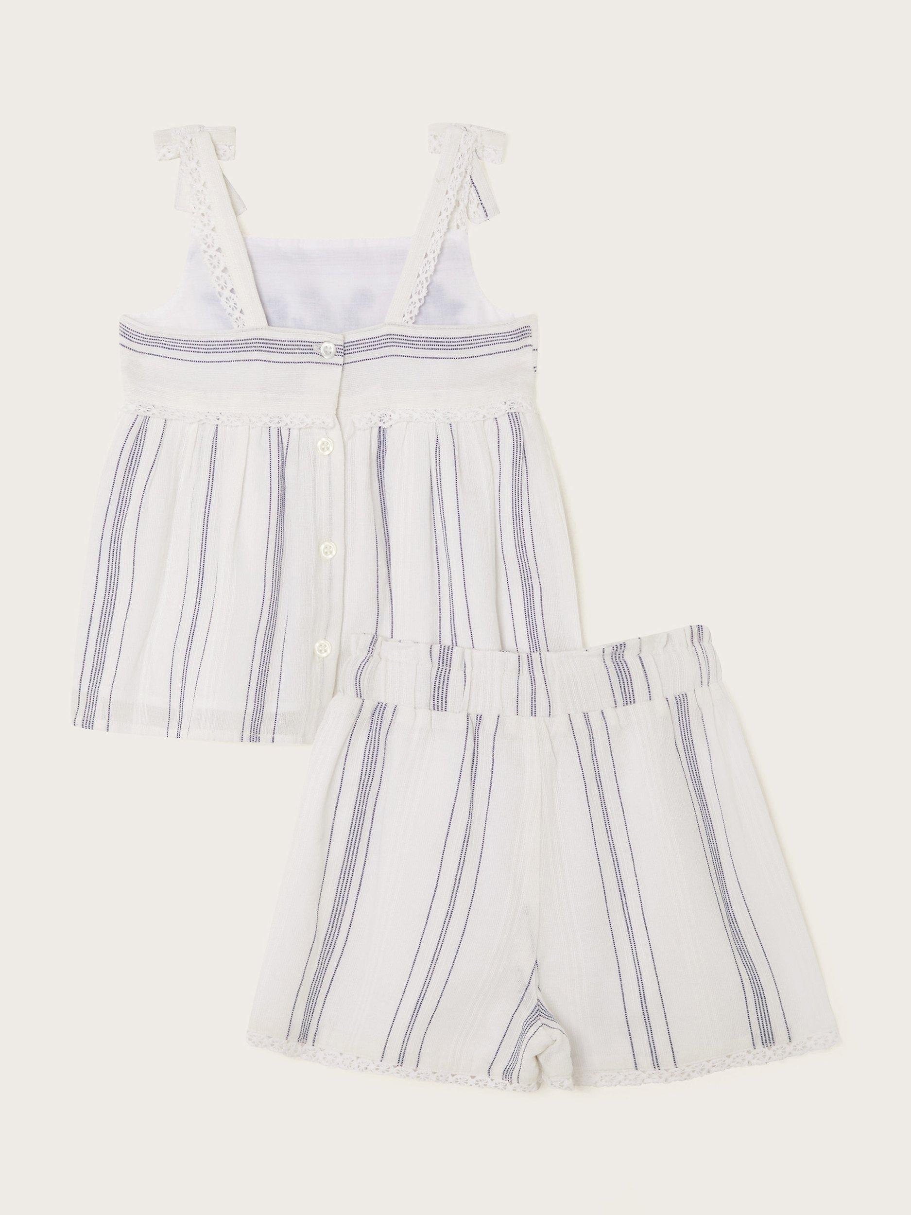 Monsoon Baby Embroidered Shorts and Top Set, White, 3-6 months