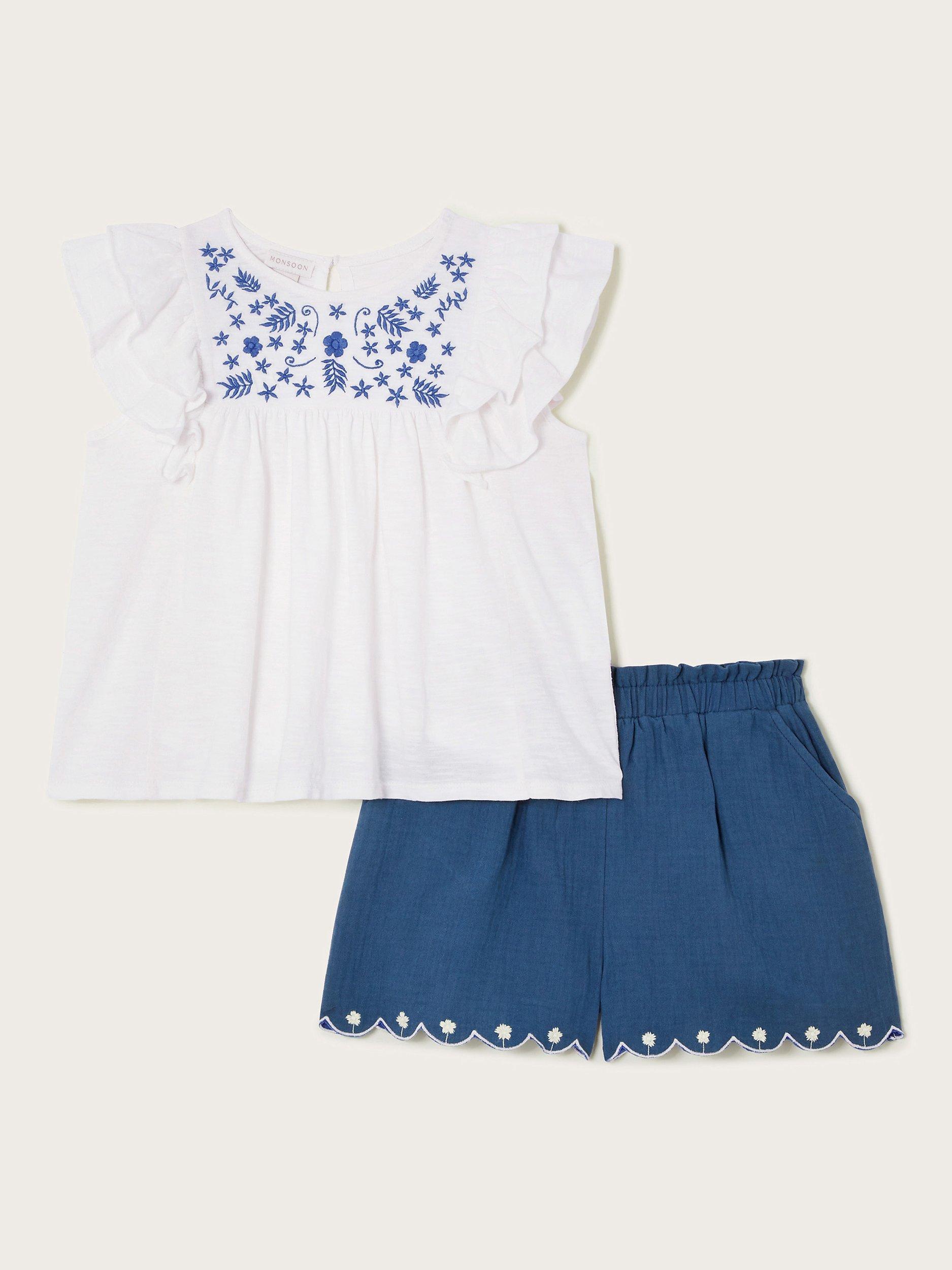 Monsoon Kids' Top and Short Set, White, 14-15 years