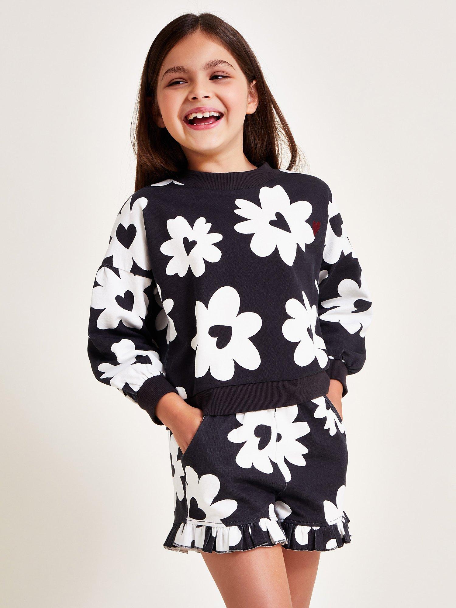 Monsoon Kids Cotton Floral Print Jumper Shorts Set Black