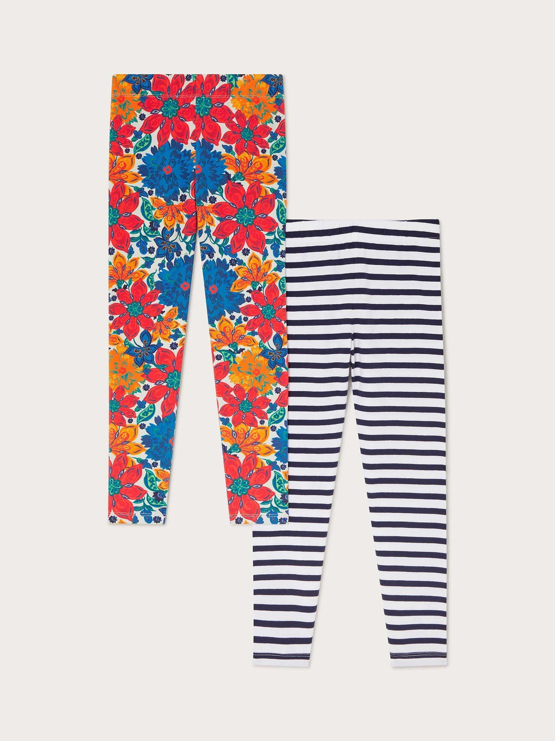 Monsoon Kids Cotton Floral Stripe Print Leggings Pack of 2 Multi