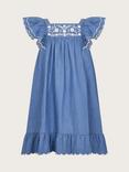 Monsoon Kids' Chambray Dress, Blue