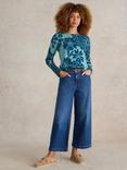 White Stuff Olive Floral Organic Cotton Blend Jumper, Teal/Dark Blue