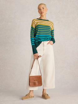 White Stuff Olive Stripe Organic Cotton Blend Jumper, Green/Multi, Green/Multi