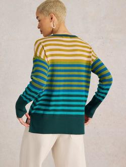 White Stuff Olive Stripe Organic Cotton Blend Jumper, Green/Multi - view 2, Green/Multi