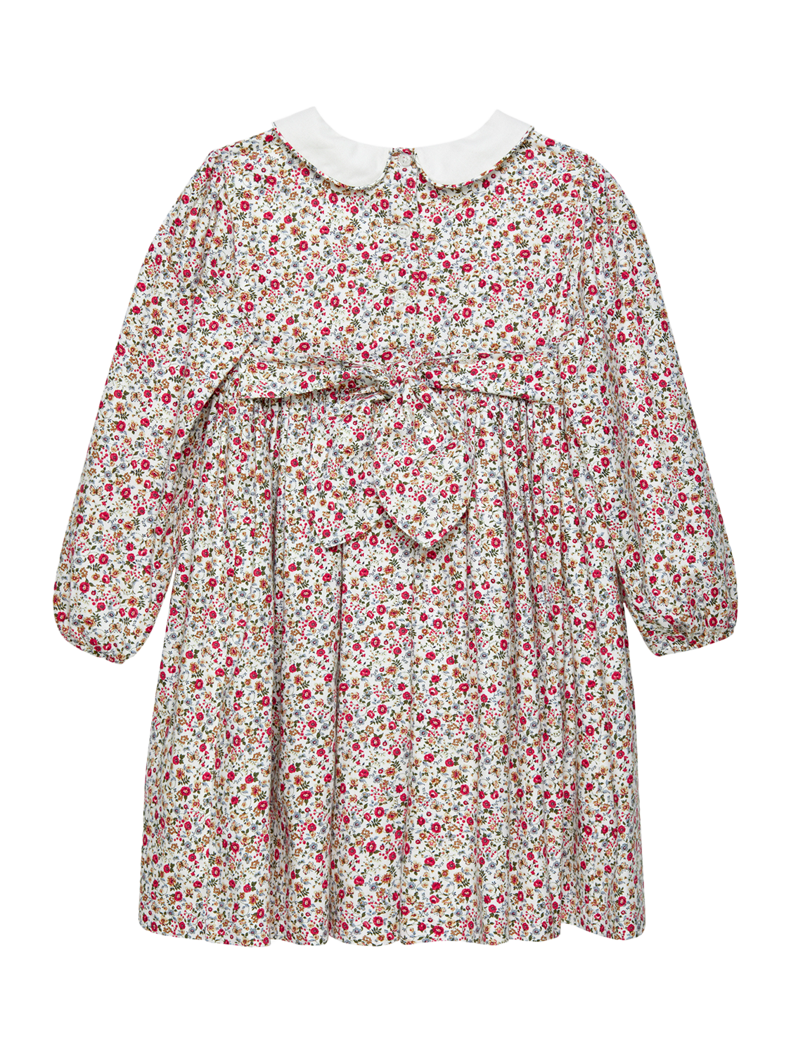 Product image 2 of 3, which shows Trotters Kids' Arabella Cotton Floral Smock Dress, Red/Multi, 2 years
