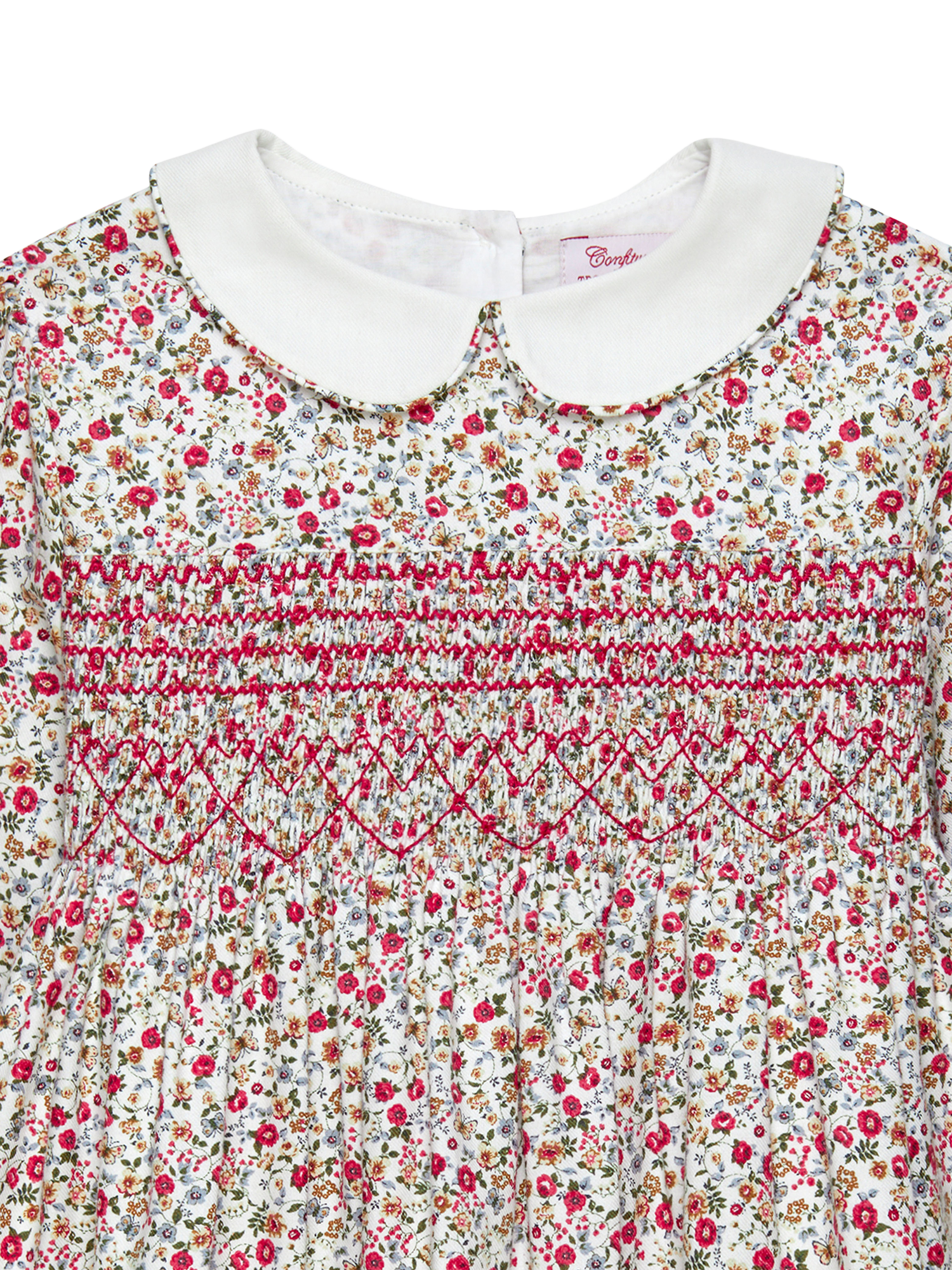 Product image 3 of 3, which shows Trotters Kids' Arabella Cotton Floral Smock Dress, Red/Multi, 2 years