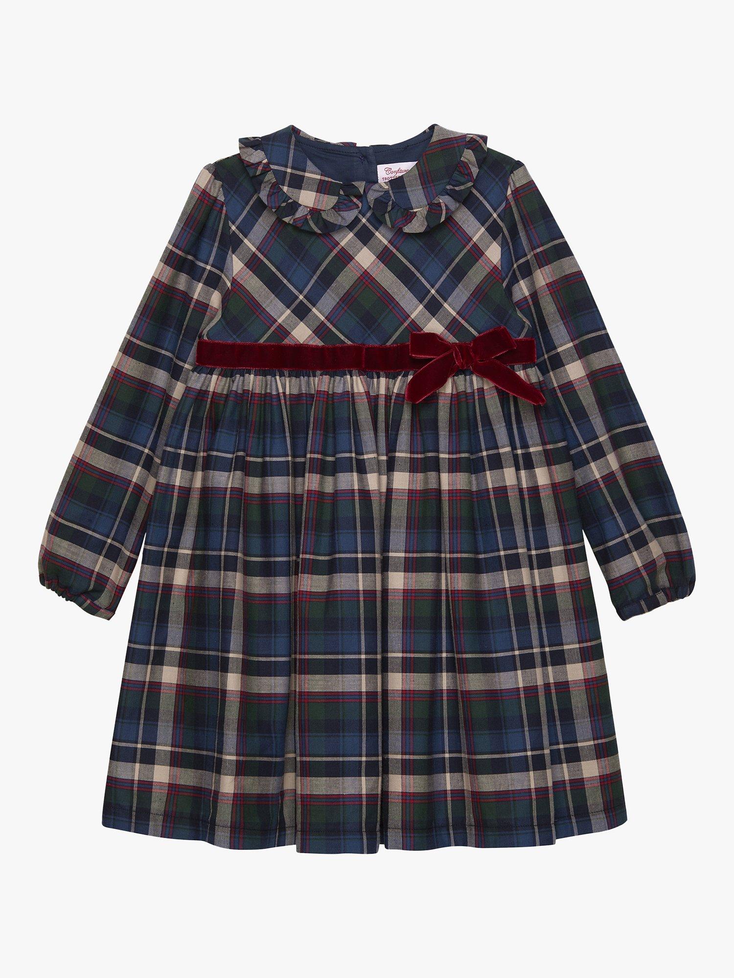 Product image 1 of 3, which shows Trotters Kids' Bonnie Tartan Party Dress, Blue/Multi, 2 years