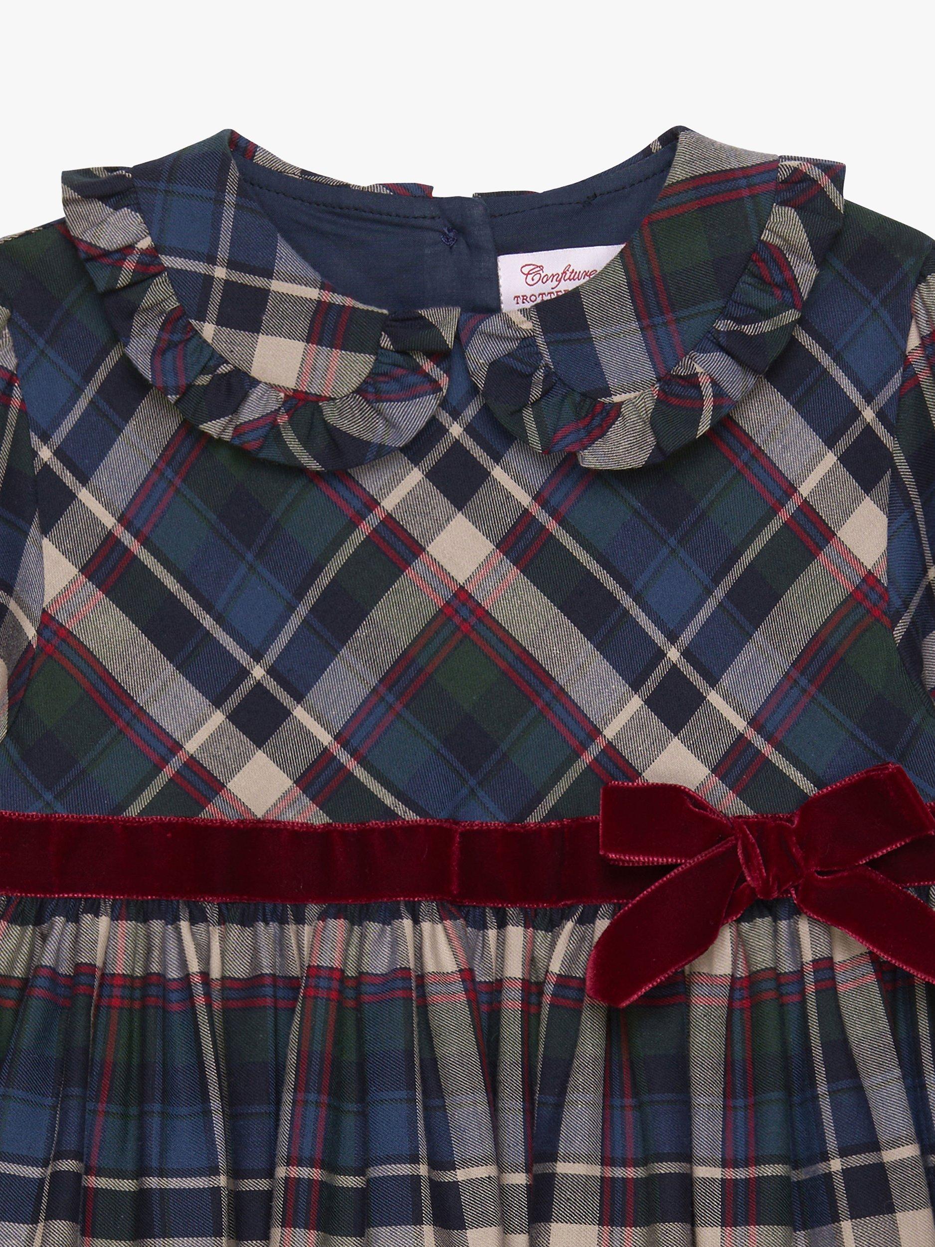 Product image 3 of 3, which shows Trotters Kids' Bonnie Tartan Party Dress, Blue/Multi, 2 years