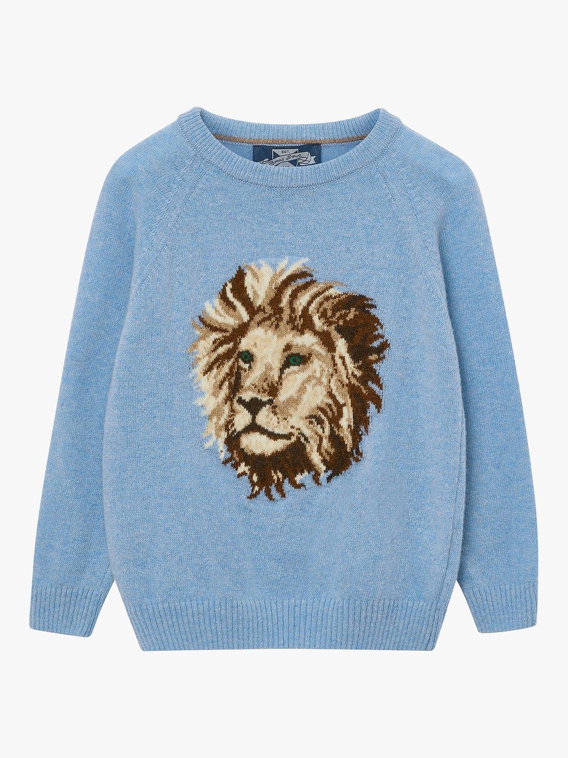 Trotters Kids' Augustus Lion Wool Blend Jumper, Blue Marl, 2-3 years
