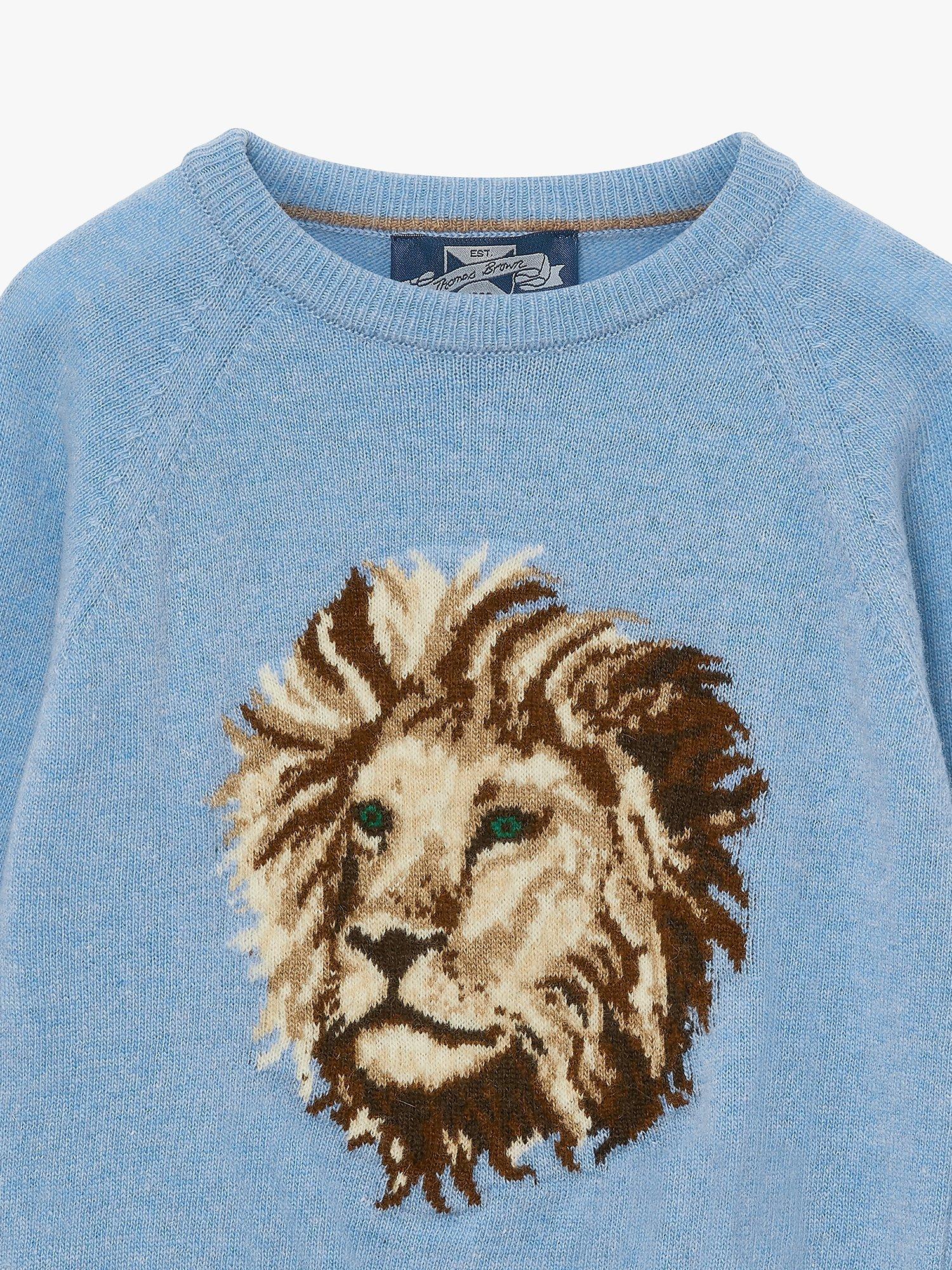 Trotters Kids' Augustus Lion Wool Blend Jumper, Blue Marl, 2-3 years