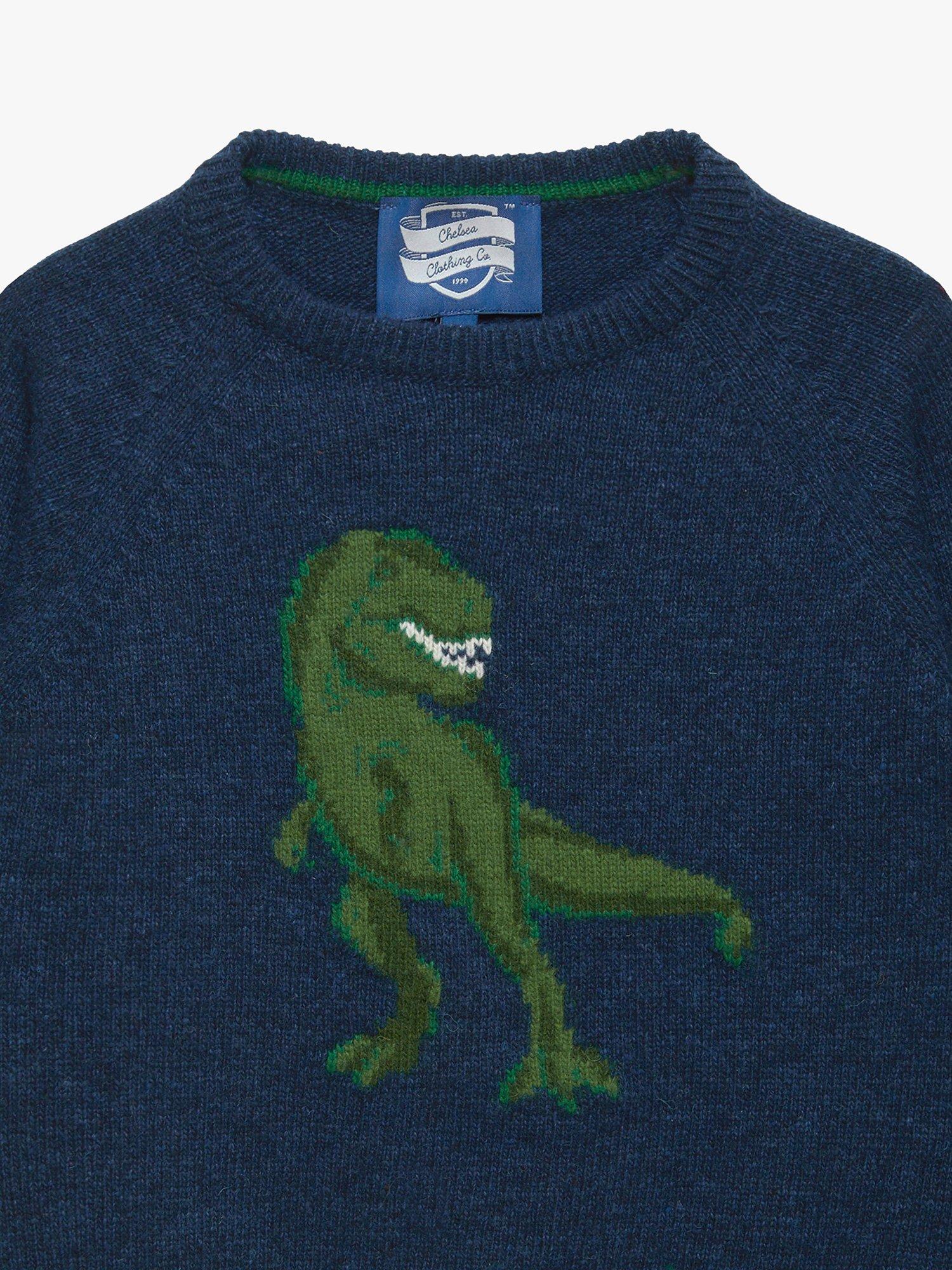 Product image 3 of 5, which shows Trotters Kids' Dinosaur Jumper, Navy Marl, 2-3 years