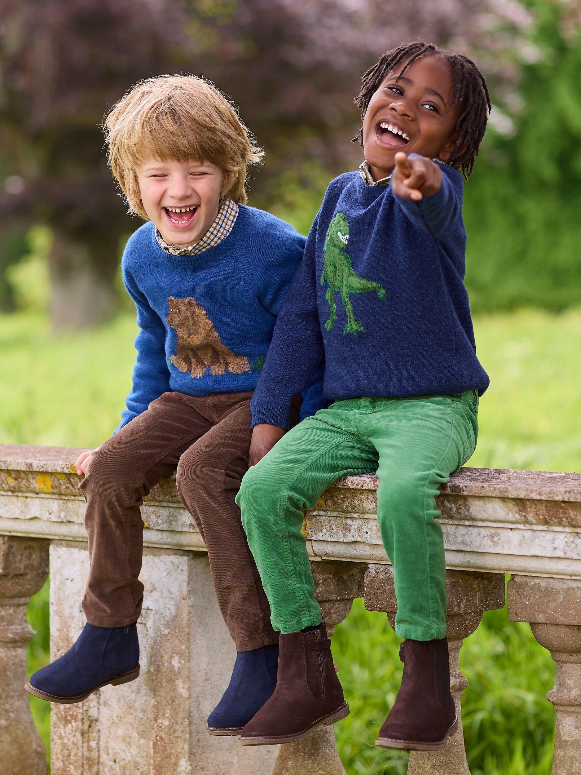 Product image 4 of 5, which shows Trotters Kids' Dinosaur Jumper, Navy Marl, 2-3 years
