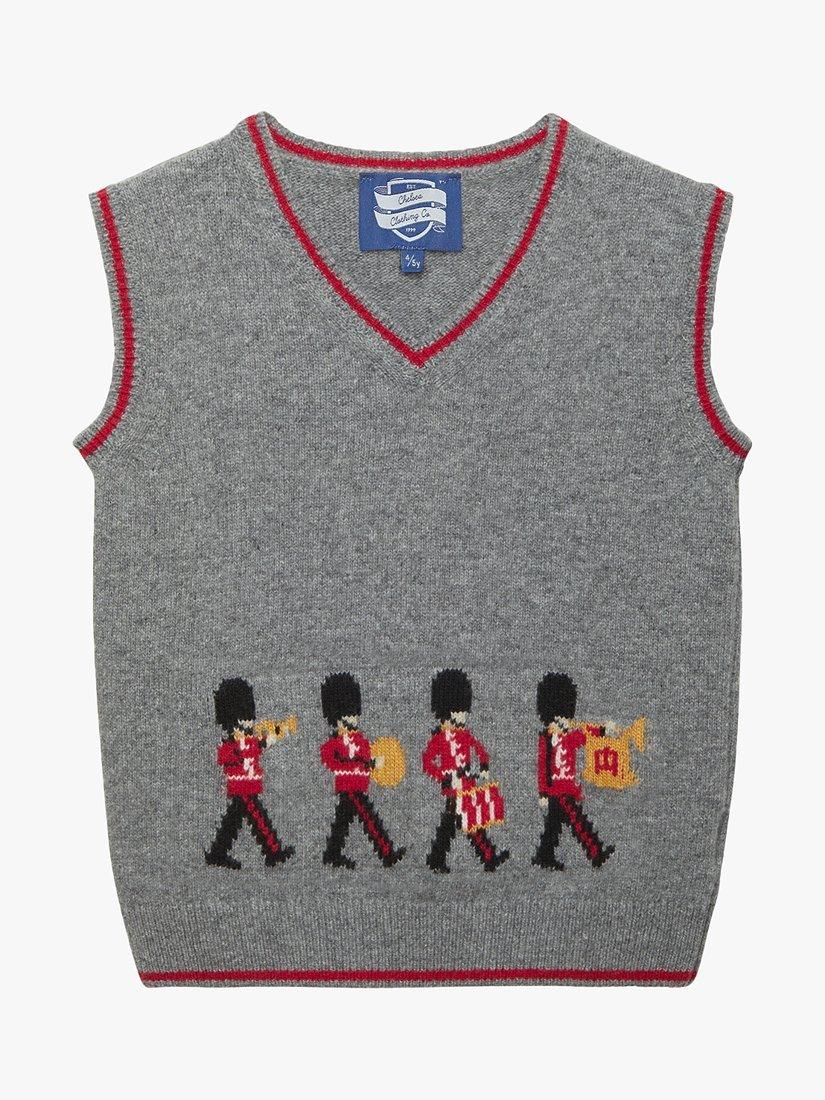 Product image 1 of 4, which shows Trotters Kids' Guardsman Wool Bend Tank Top, Grey Marl/Multi, 2-3 years
