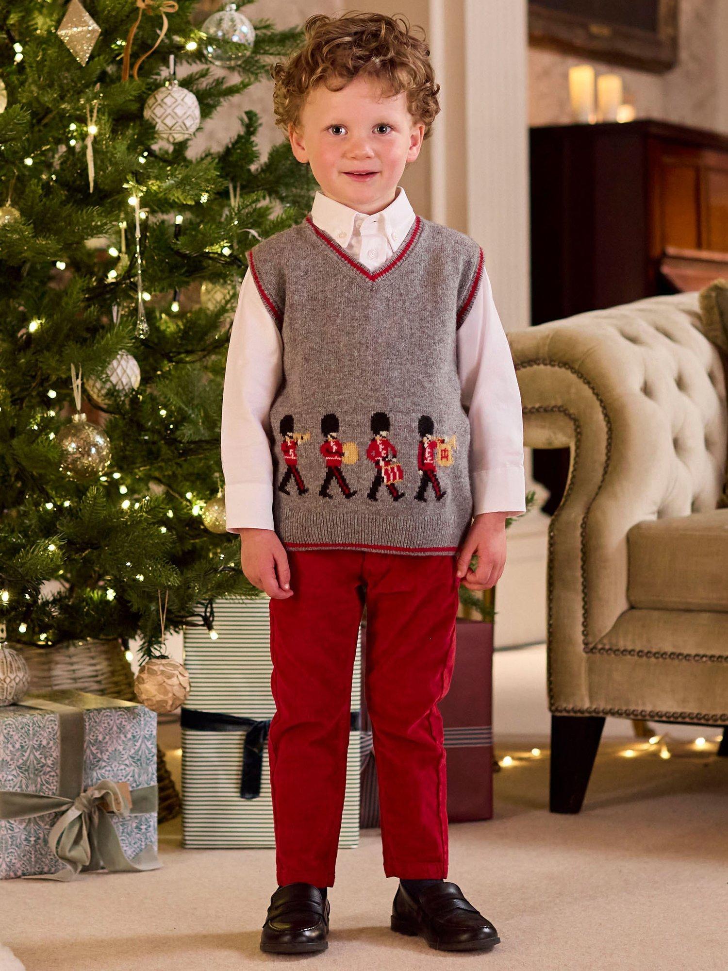 Product image 4 of 4, which shows Trotters Kids' Guardsman Wool Bend Tank Top, Grey Marl/Multi, 2-3 years