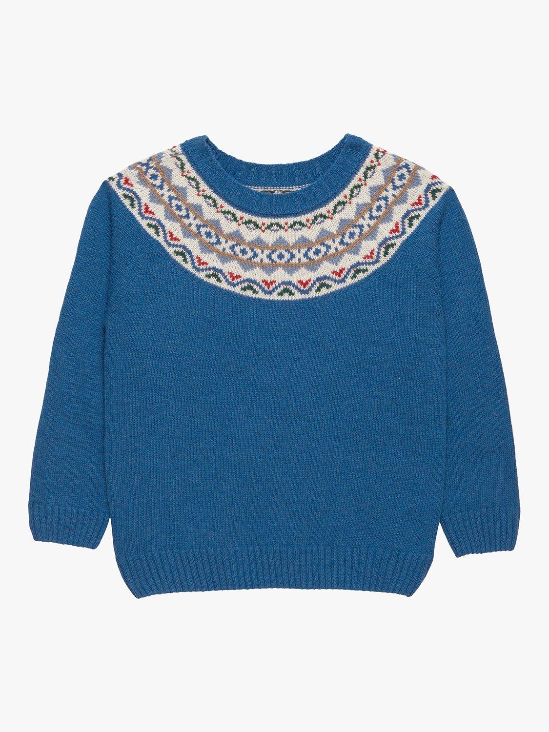 Product image 1 of 3, which shows Trotters Kids' Frankie Fair Isle Intarsia Jumper, Denim Blue Marl, 2-3 years