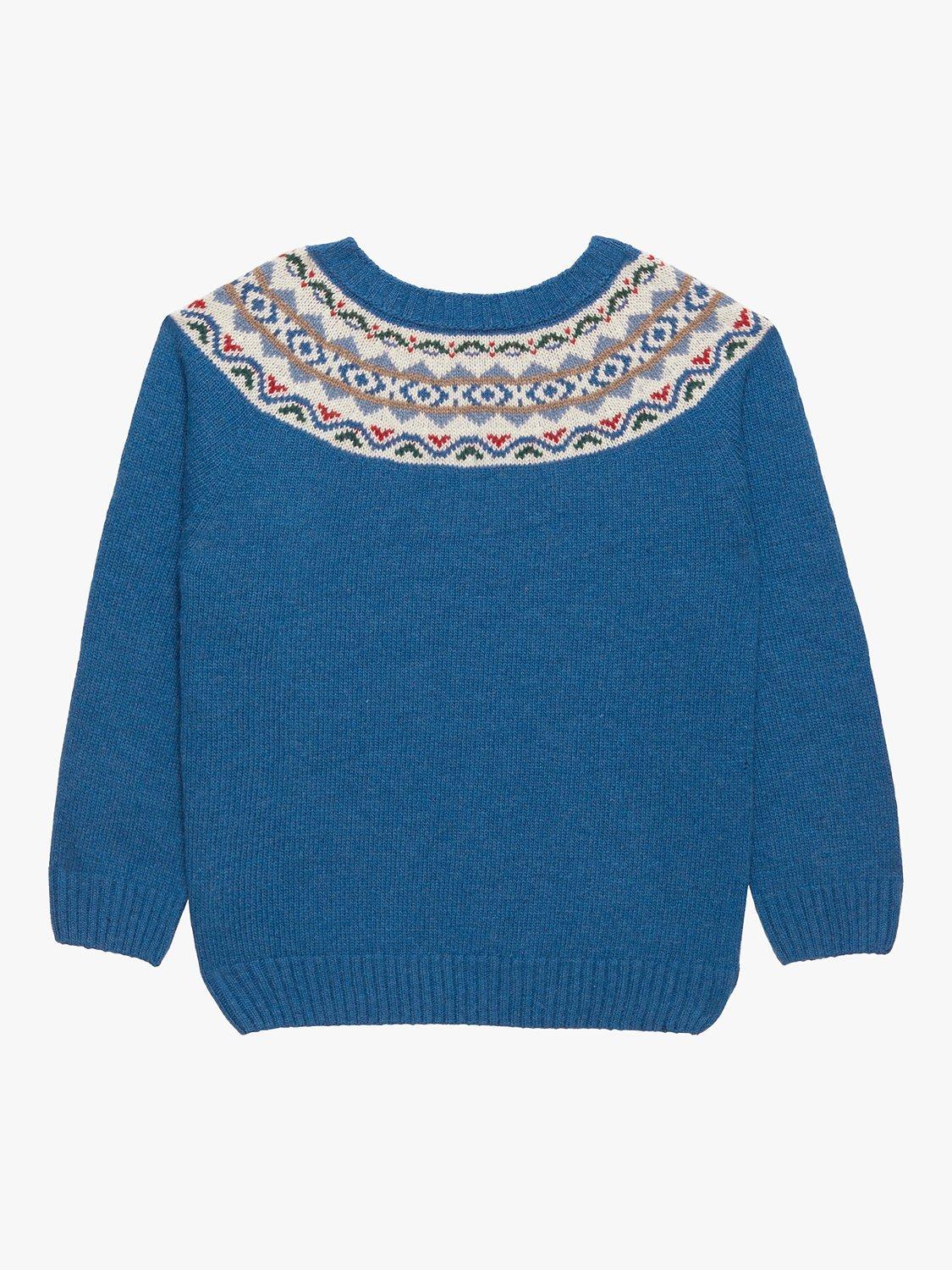 Product image 2 of 3, which shows Trotters Kids' Frankie Fair Isle Intarsia Jumper, Denim Blue Marl, 2-3 years