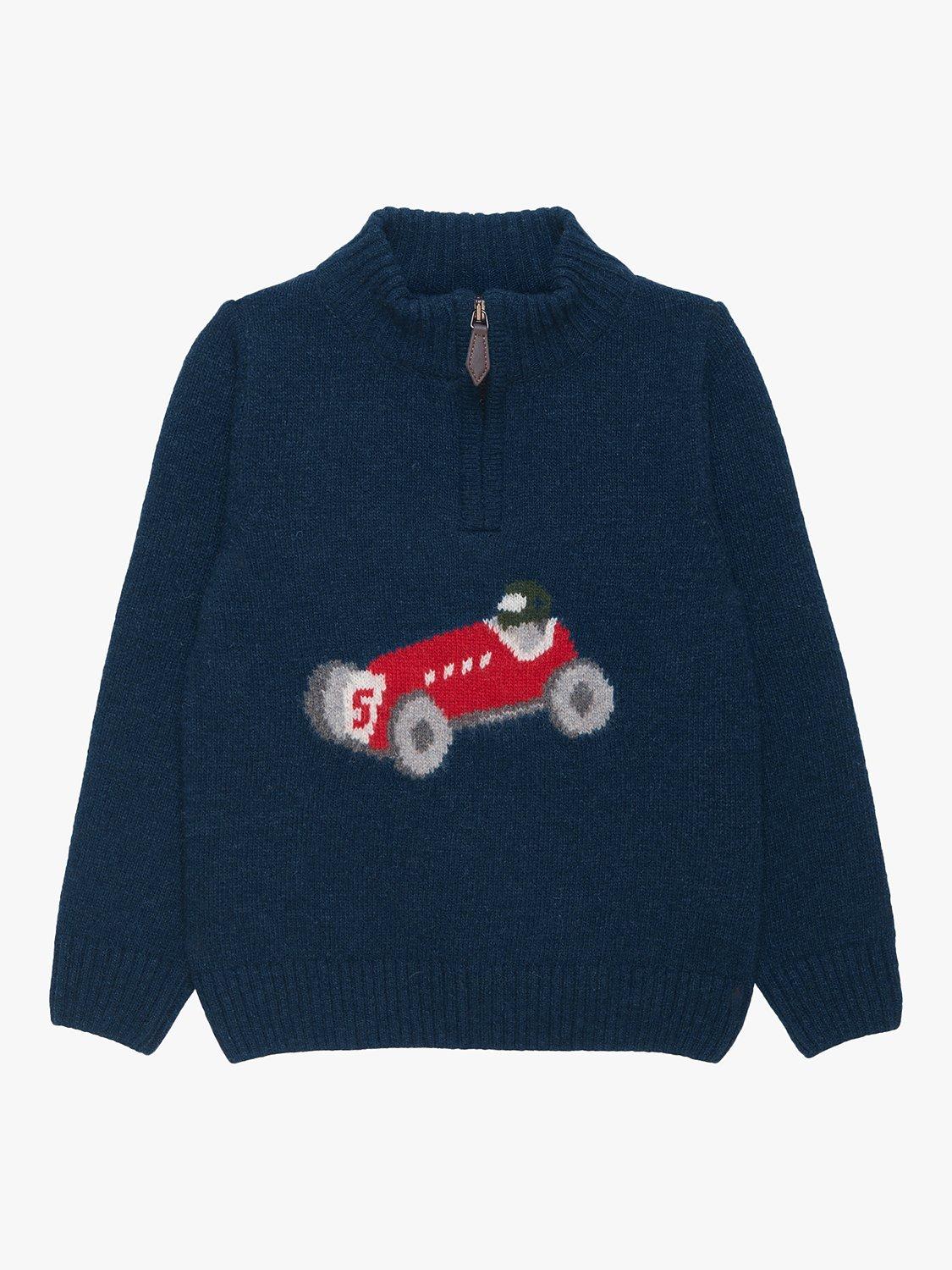 Product image 1 of 5, which shows Trotters Baby Henry Wool Blend Half-Zip Jumper, Navy, 2-3 years