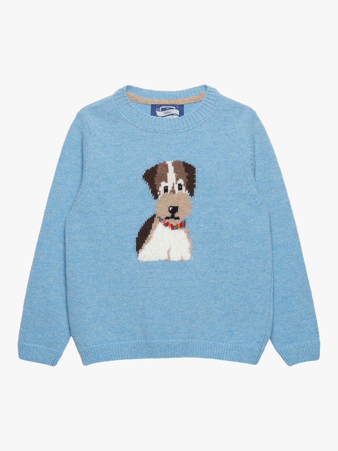 Product image 1 of 6, which shows Trotters Kids' Rufus Dog Jumper, Blue Marl, 2-3 years