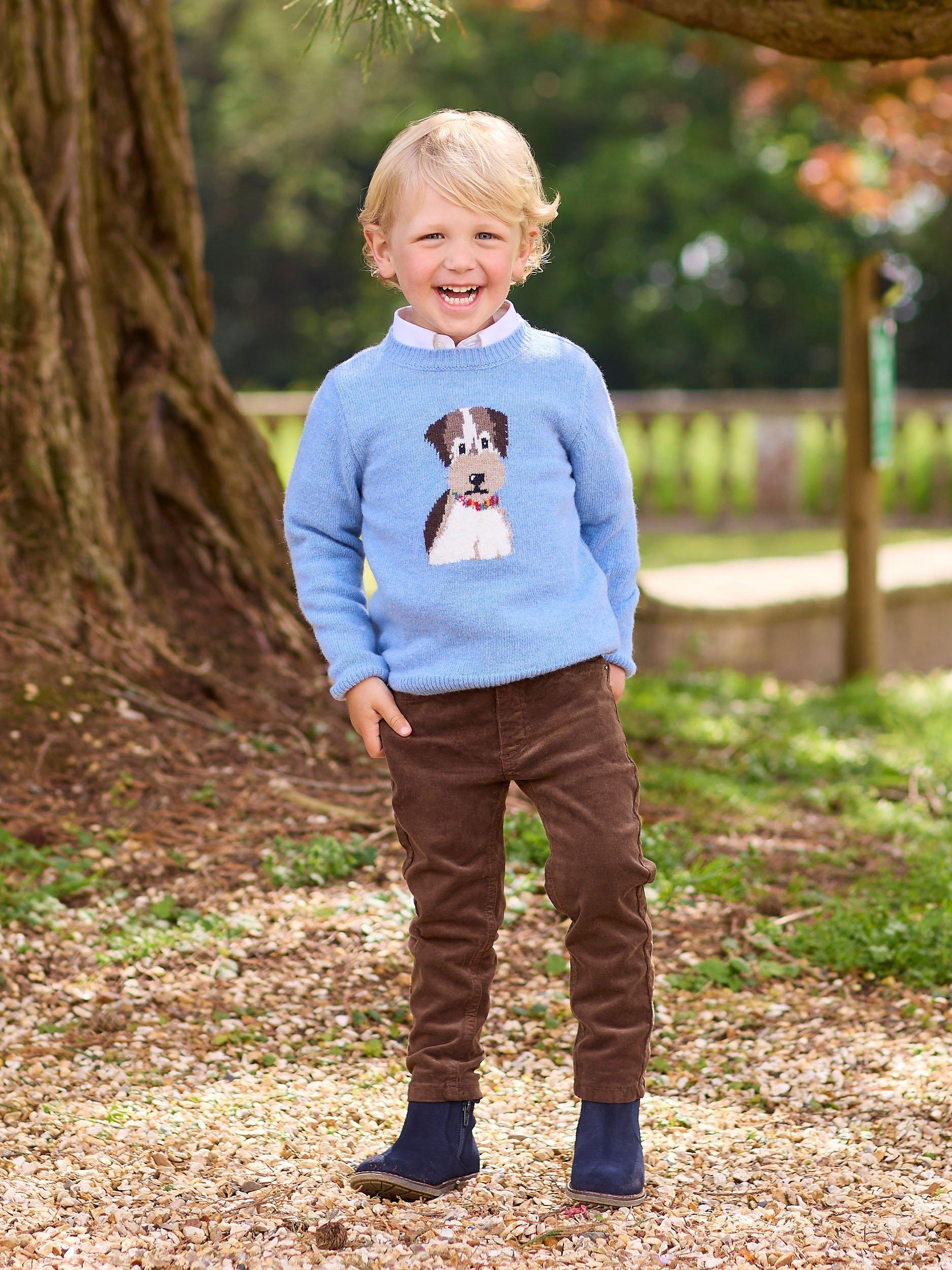 Product image 6 of 6, which shows Trotters Kids' Rufus Dog Jumper, Blue Marl, 2-3 years