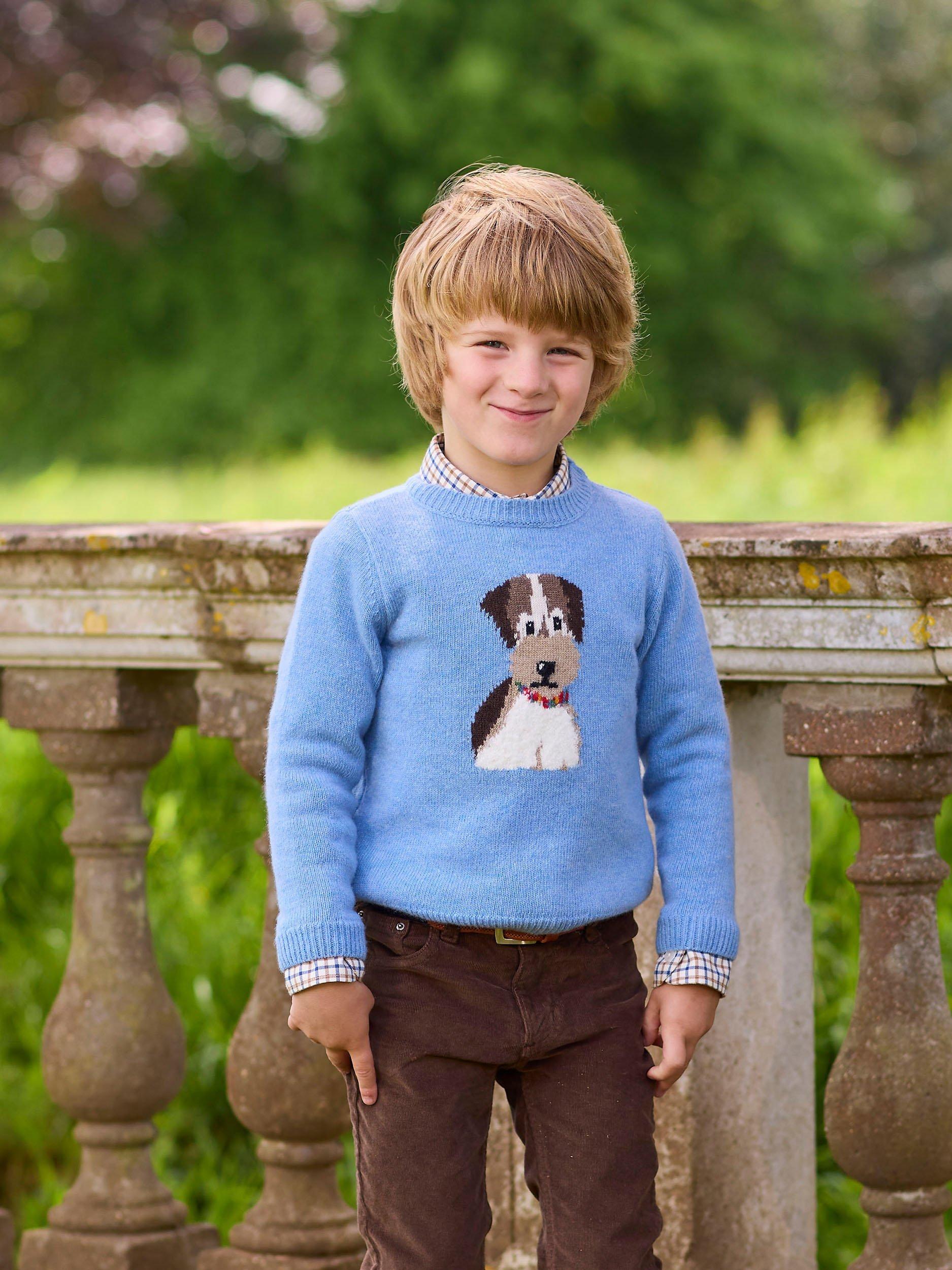 Product image 4 of 6, which shows Trotters Kids' Rufus Dog Jumper, Blue Marl, 2-3 years