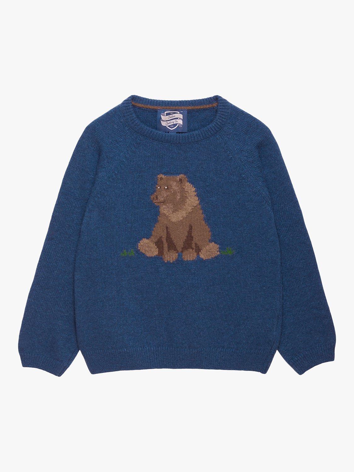 Product image 1 of 5, which shows Trotters Kids' Grizzly Bear Wool Blend Jumper, Denim Blue Marl, 2-3 years