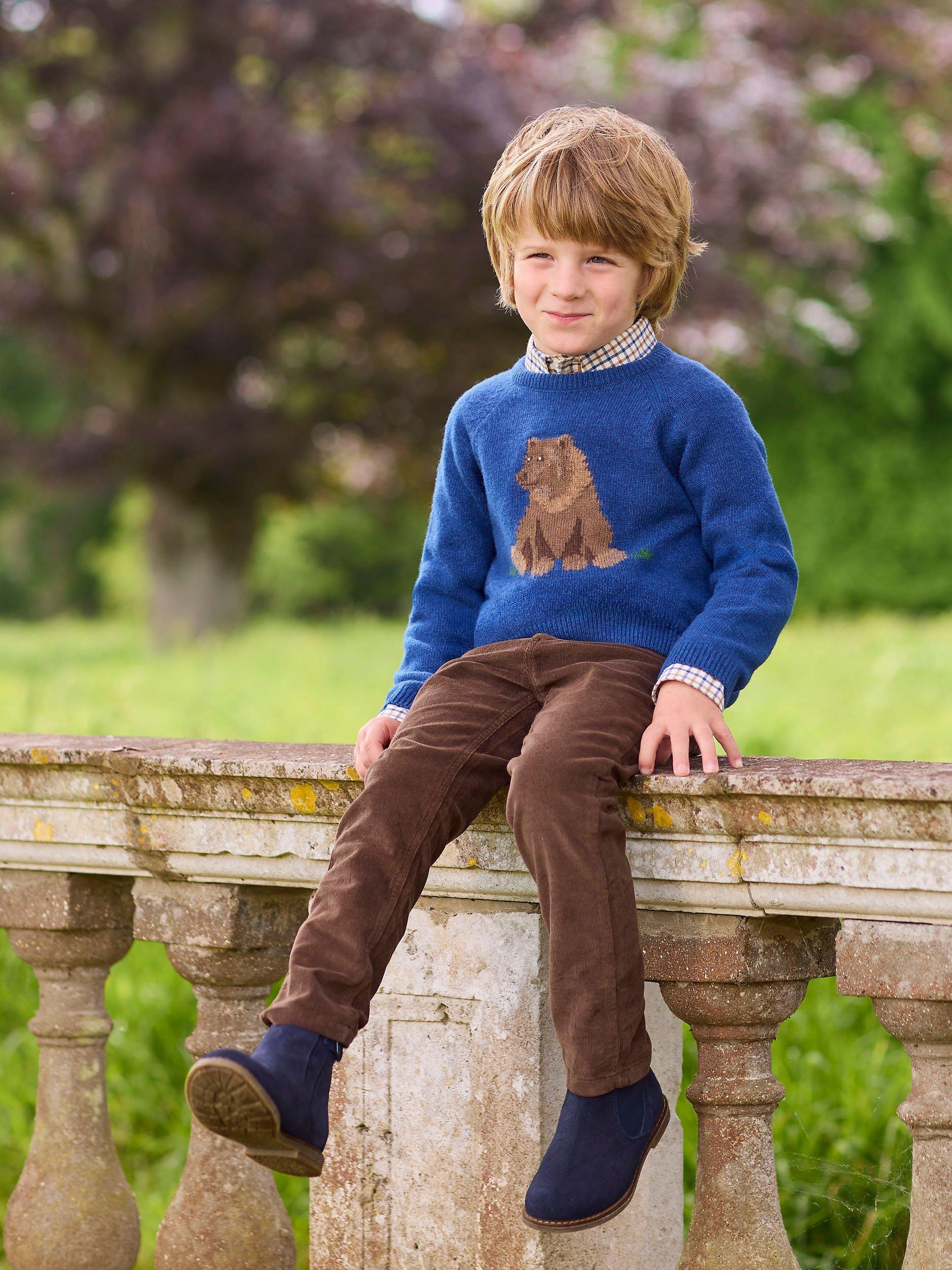 Product image 5 of 5, which shows Trotters Kids' Grizzly Bear Wool Blend Jumper, Denim Blue Marl, 2-3 years