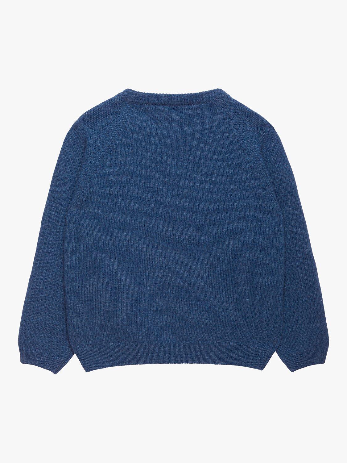 Product image 2 of 5, which shows Trotters Kids' Grizzly Bear Wool Blend Jumper, Denim Blue Marl, 2-3 years