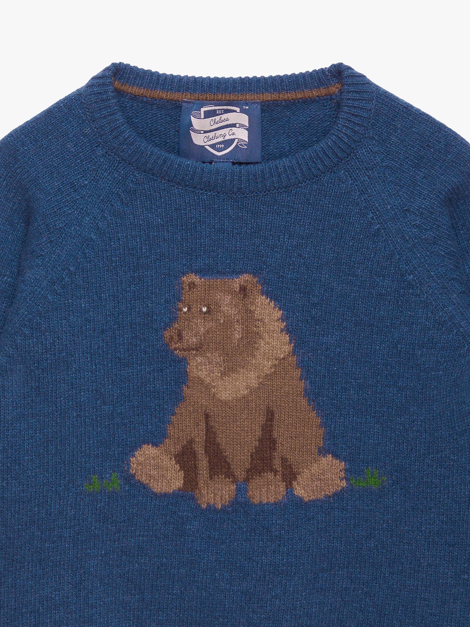 Product image 3 of 5, which shows Trotters Kids' Grizzly Bear Wool Blend Jumper, Denim Blue Marl, 2-3 years