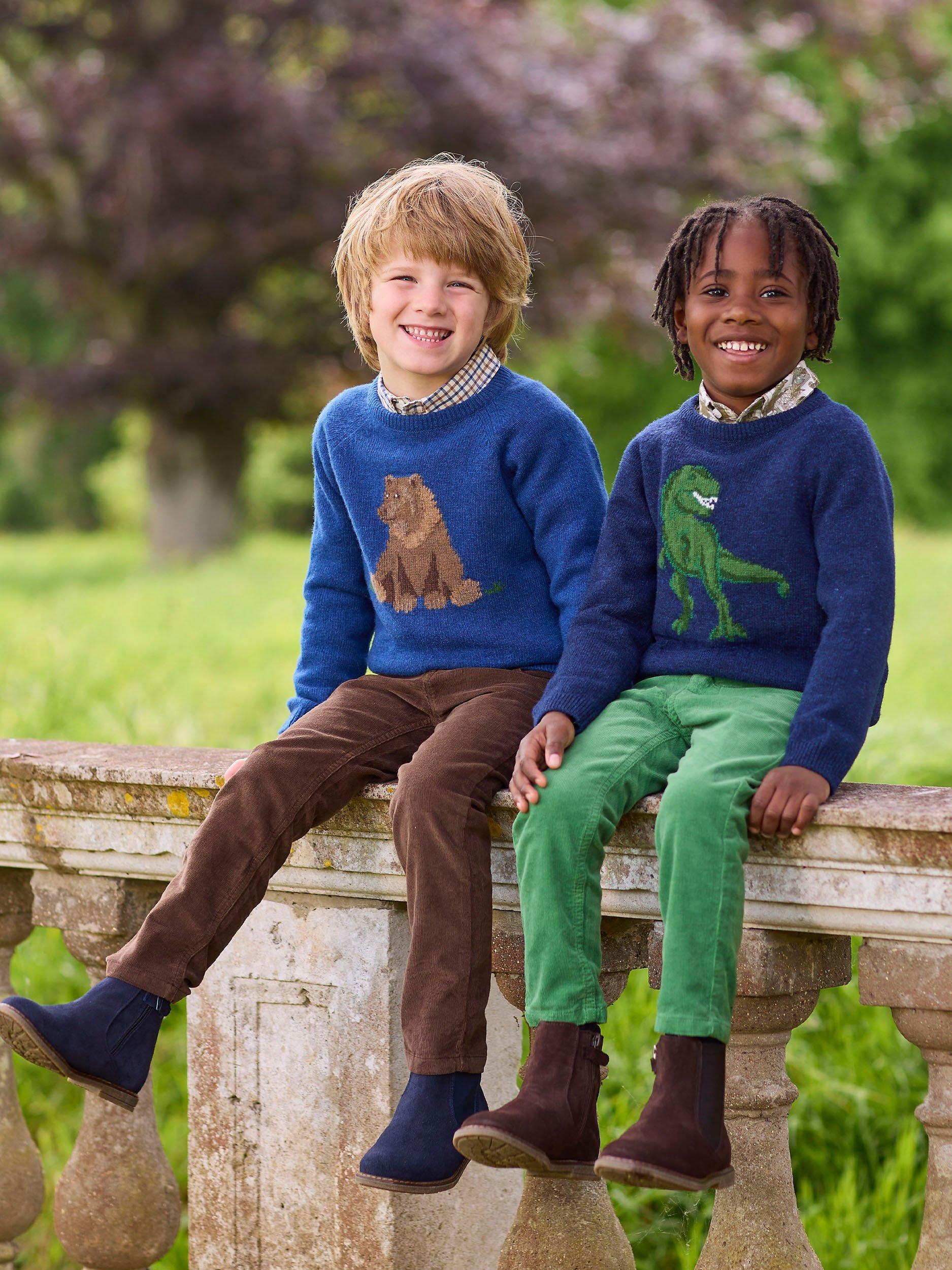 Product image 4 of 5, which shows Trotters Kids' Grizzly Bear Wool Blend Jumper, Denim Blue Marl, 2-3 years