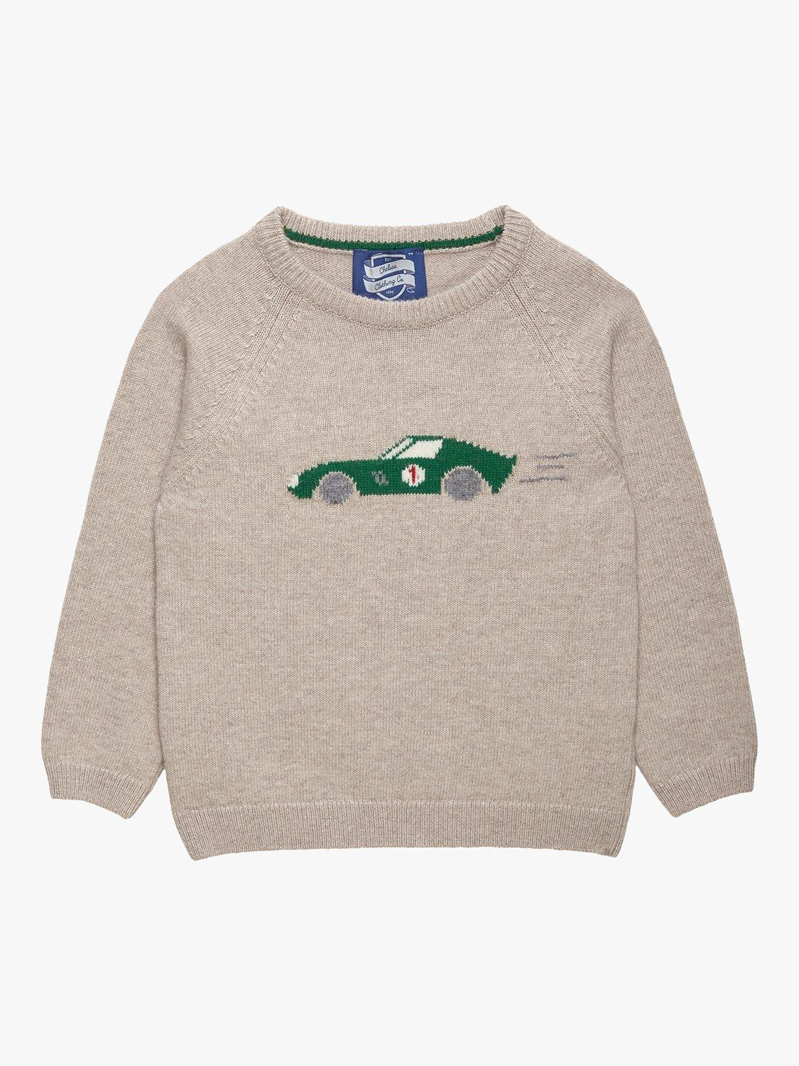 Product image 1 of 4, which shows Trotters Kids' Sebastian Car Wool Blend Jumper, Oatmeal, 2-3 years