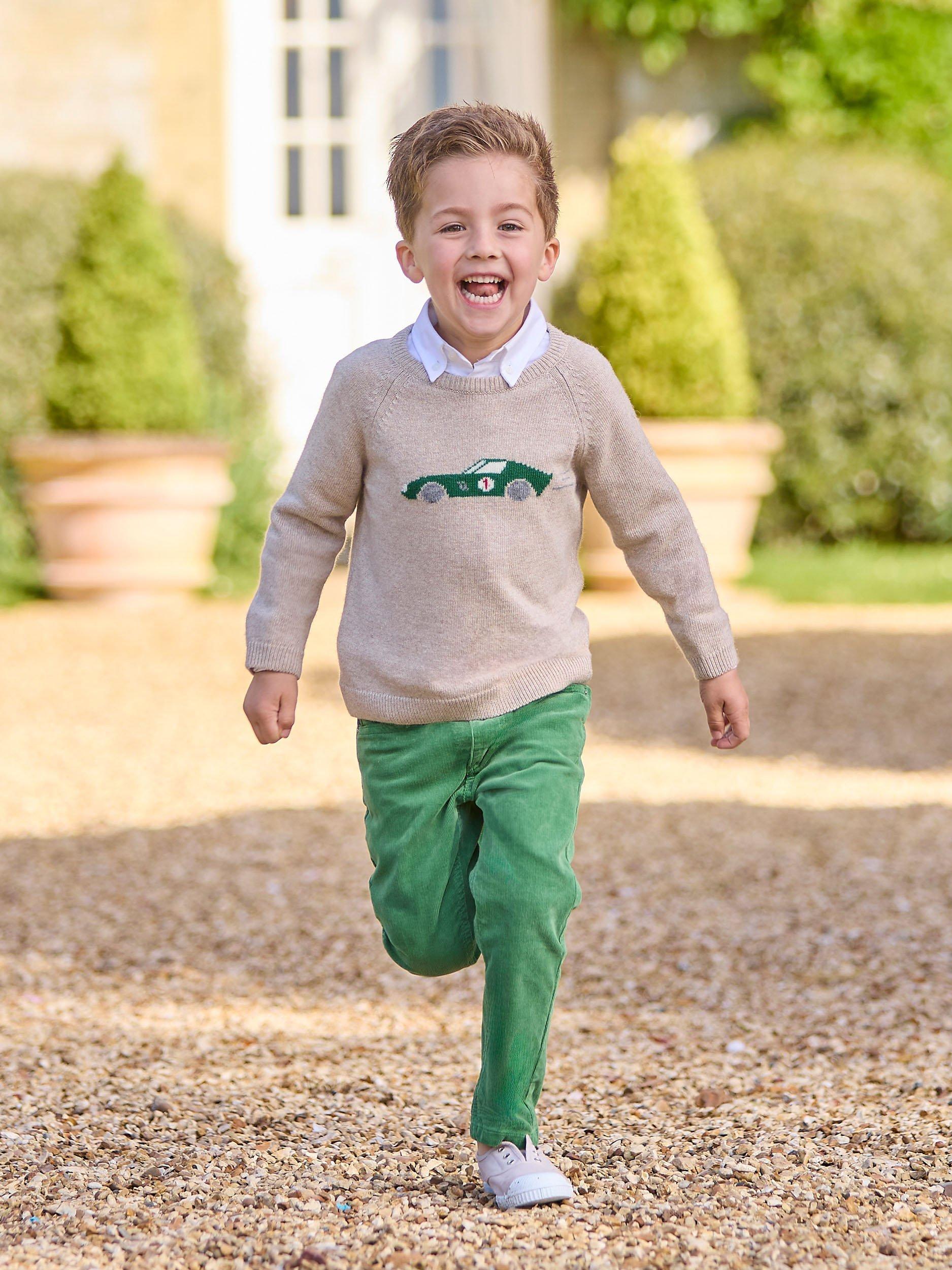 Product image 4 of 4, which shows Trotters Kids' Sebastian Car Wool Blend Jumper, Oatmeal, 2-3 years
