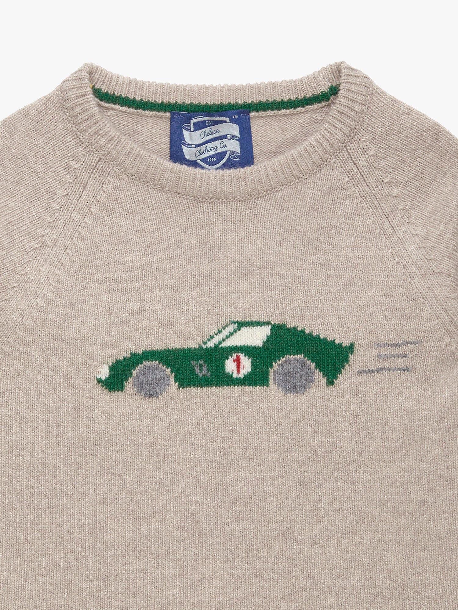 Product image 3 of 4, which shows Trotters Kids' Sebastian Car Wool Blend Jumper, Oatmeal, 2-3 years