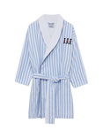 Trotters Kids' Felix Brushed Cotton Striped Bath Robe, Blue/White