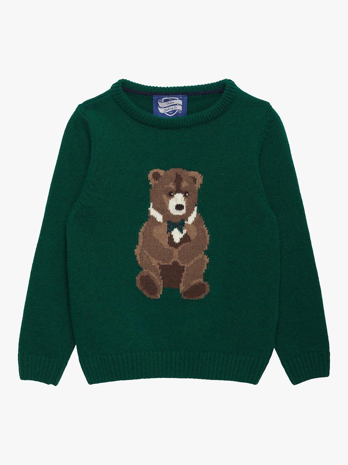 Product image 1 of 3, which shows Trotters Kids' Timothy Teddy Wool Blend Jumper, Green, 2-3 years