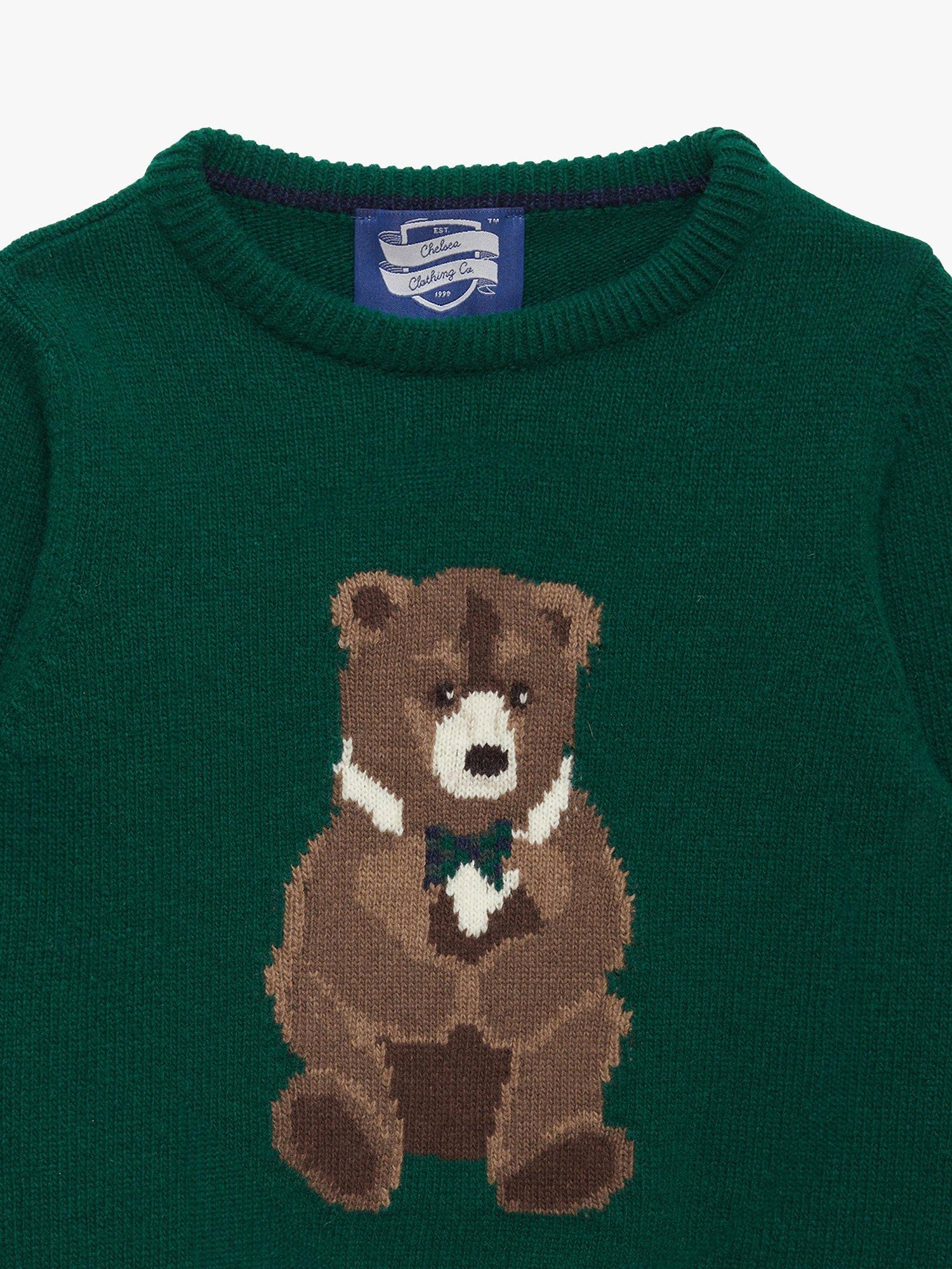 Product image 3 of 3, which shows Trotters Kids' Timothy Teddy Wool Blend Jumper, Green, 2-3 years