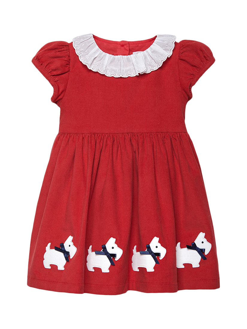 Product image 1 of 3, which shows Trotters Baby Anglaise Cotton Scotty Dog Dress, Berry Red, 3-6 months