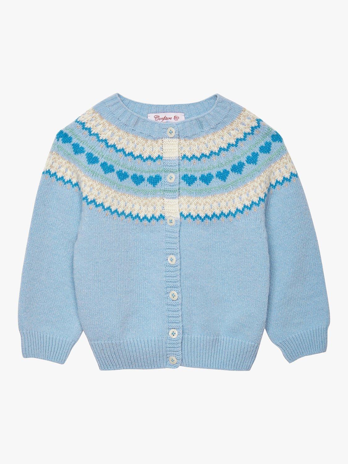 Product image 1 of 3, which shows Trotters Baby Natasha Fairisle Cardigan, Pale Blue, 3-6 months