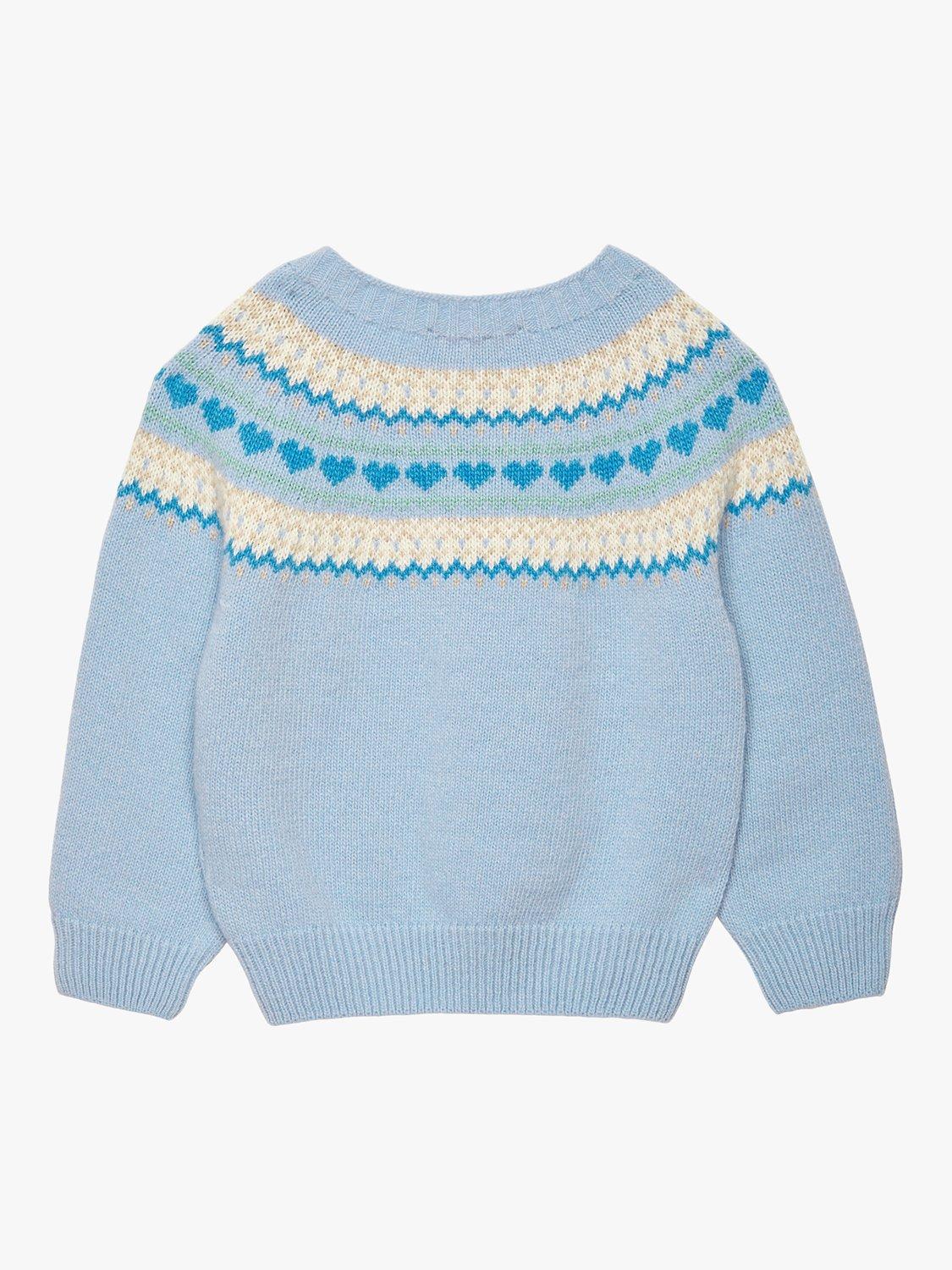 Product image 2 of 3, which shows Trotters Baby Natasha Fairisle Cardigan, Pale Blue, 3-6 months