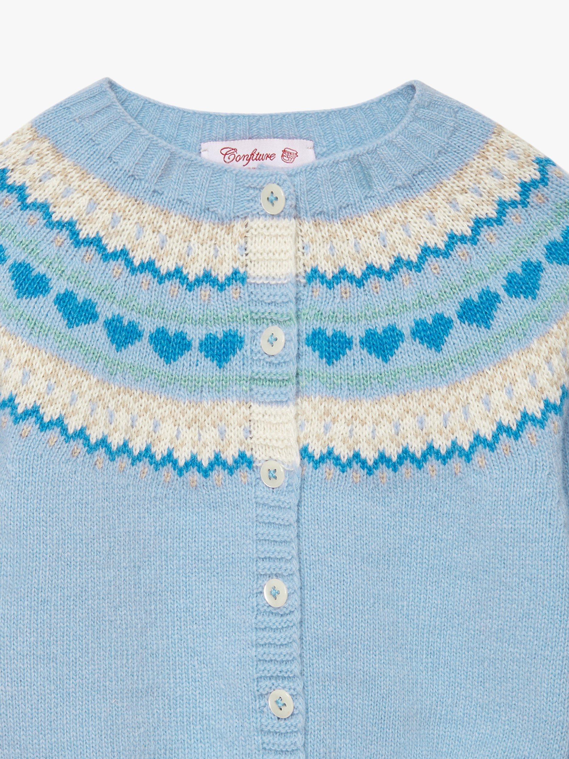 Product image 3 of 3, which shows Trotters Baby Natasha Fairisle Cardigan, Pale Blue, 3-6 months