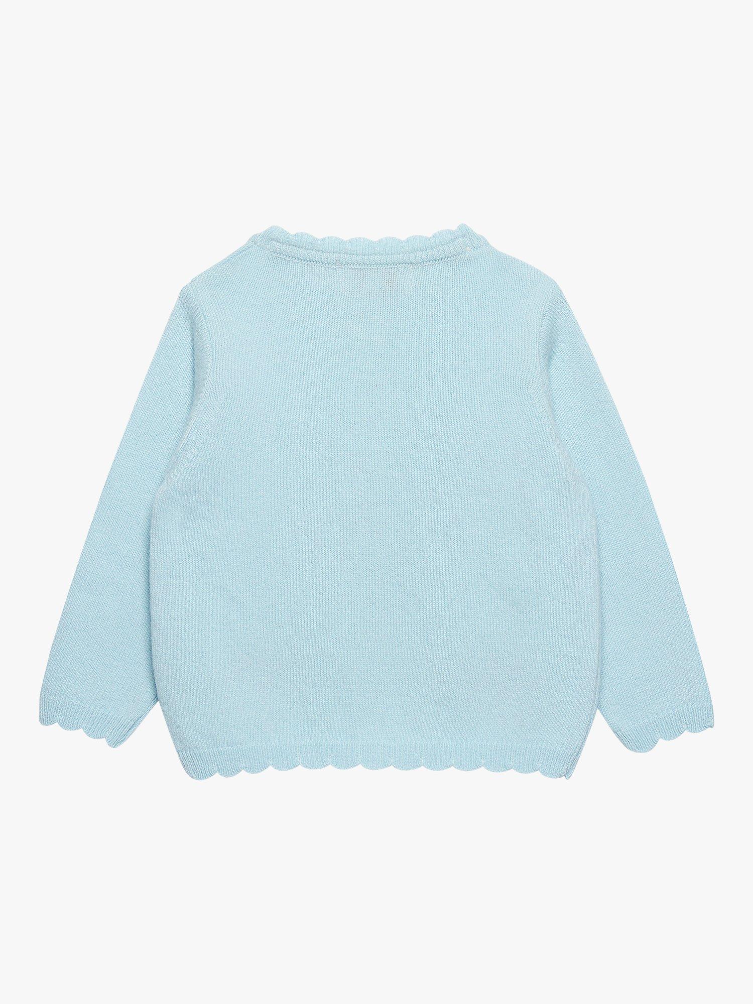 Product image 2 of 4, which shows Trotters Baby Hedgehog Cashmere Blend Cardigan, Sea Blue, 3-6 months