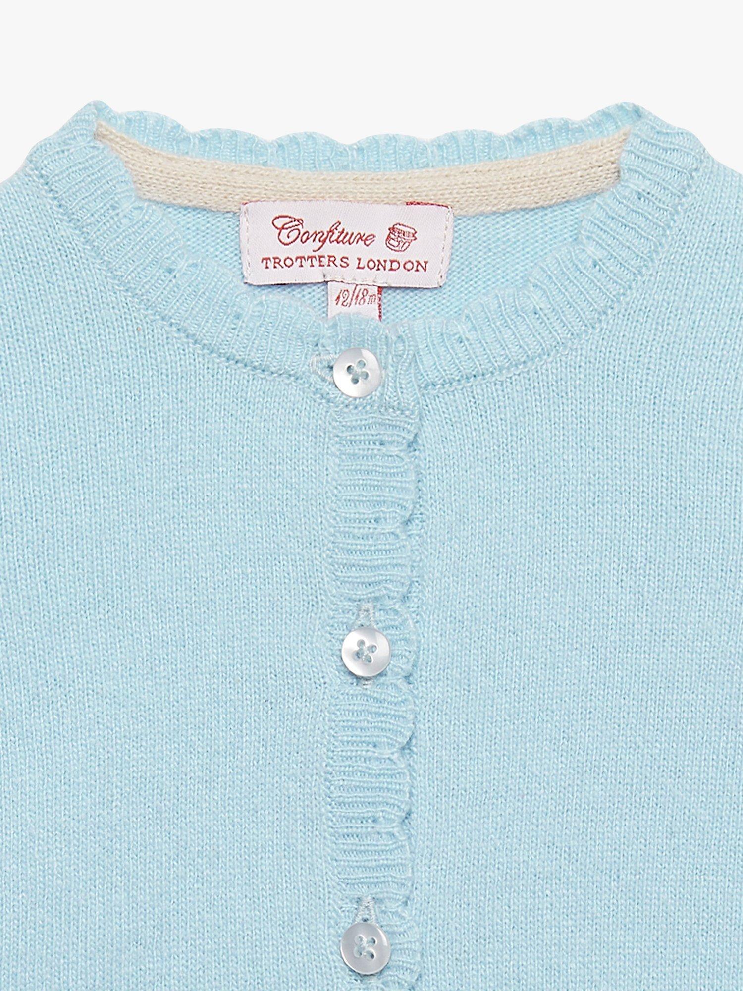 Product image 3 of 4, which shows Trotters Baby Hedgehog Cashmere Blend Cardigan, Sea Blue, 3-6 months
