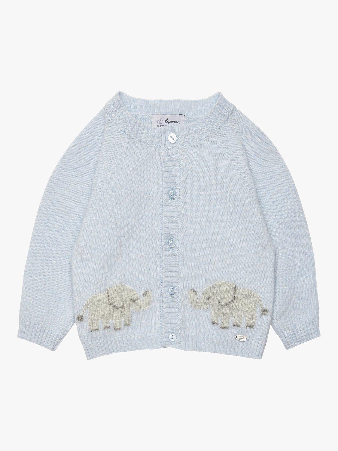 Product image 1 of 3, which shows Trotters Baby Elephant Cardigan, Pale Blue, Newborn