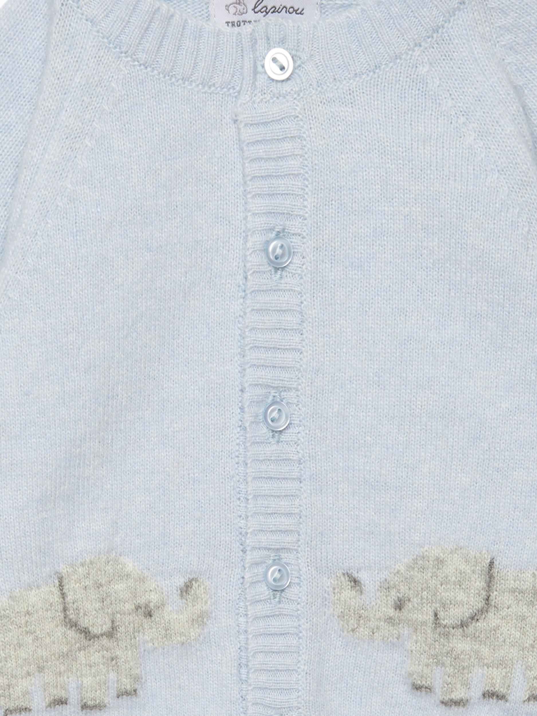 Product image 3 of 3, which shows Trotters Baby Elephant Cardigan, Pale Blue, Newborn