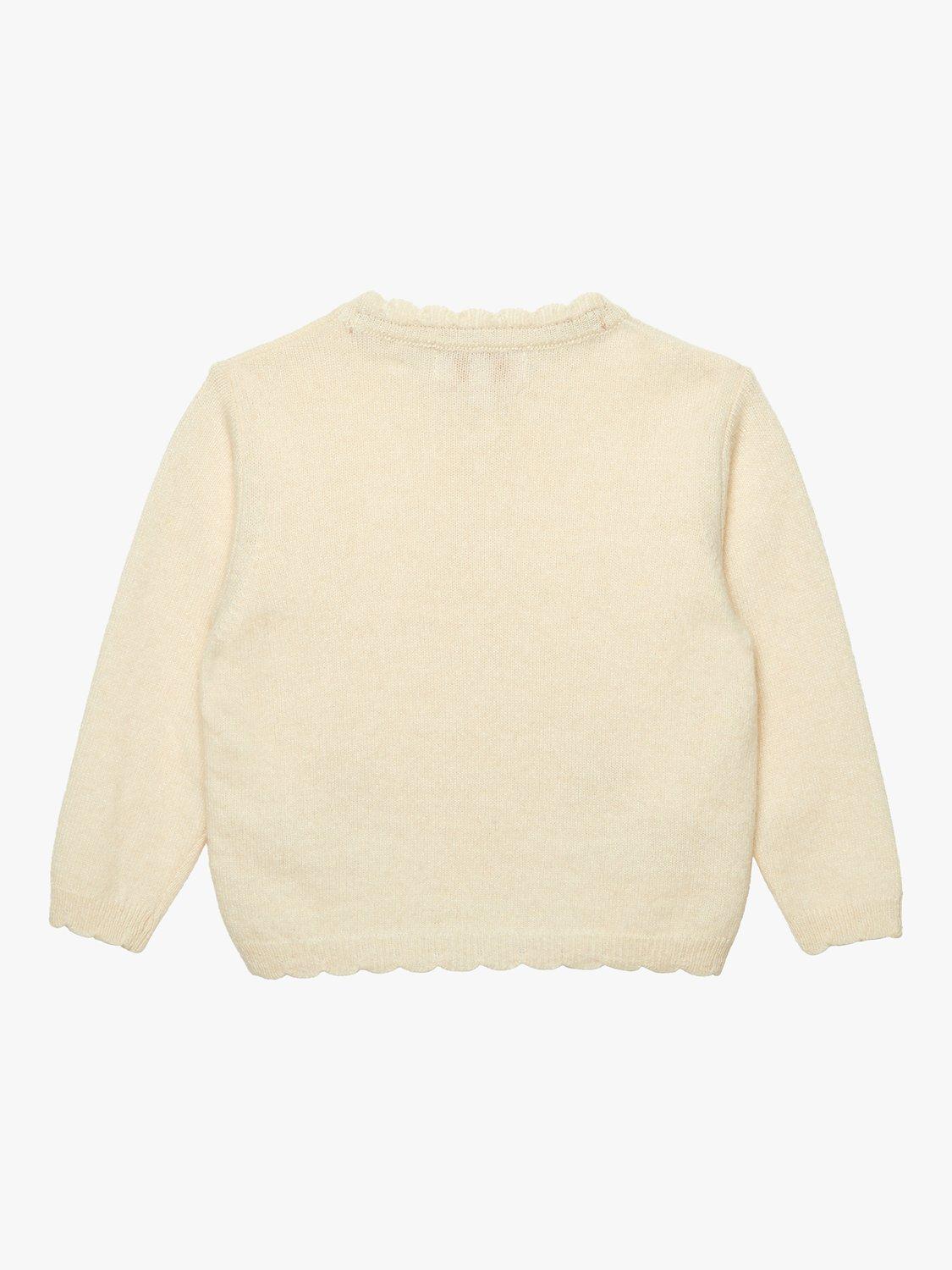 Product image 2 of 4, which shows Trotters Baby Duckling Cardigan, Winter White/Taupe, 3-6 months